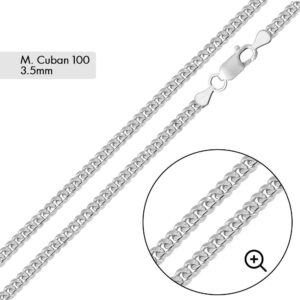 3.5mm Rhodium Plated 925 Sterling Silver Miami Cuban Link Chain