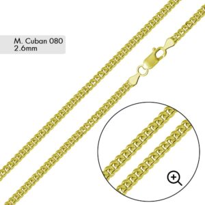 2.6mm Yellow Gold Plated 925 Sterling Silver Miami Cuban Link Chain