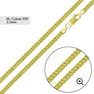 3.5mm Yellow Gold Plated 925 Sterling Silver Miami Cuban Link Chain