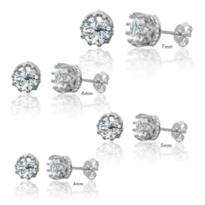 Crown Basket CZ Stud Earrings