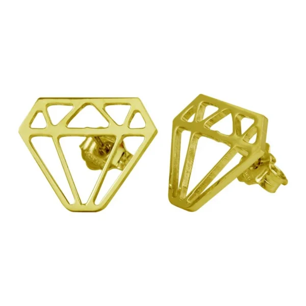Yellow Gold Plated 925 Sterling Silver Diamond Cut Out Stud Earrings
