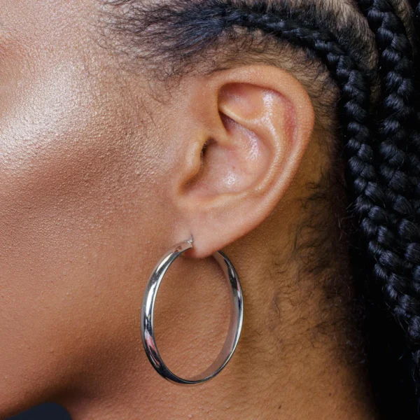 925 Sterling Silver Rounded Hoop Earrings - Image 3