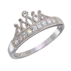 9.1mm Rhodium Plated 925 Sterling Silver and CZ Tiara Ring