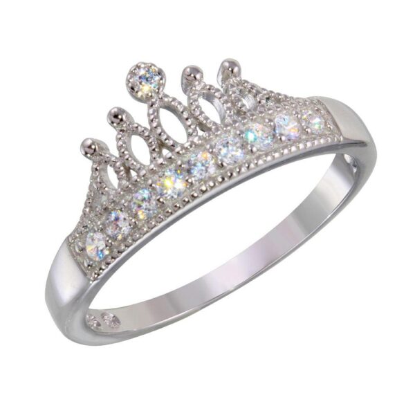 9.1mm Rhodium Plated 925 Sterling Silver and CZ Tiara Ring