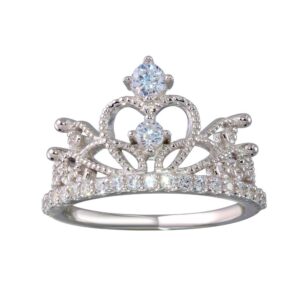 Rhodium Plated 925 Sterling Silver and CZ Crown Ring