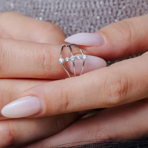 13mm Rhodium Plated 925 Sterling Silver and CZ Line Ring - Image 2