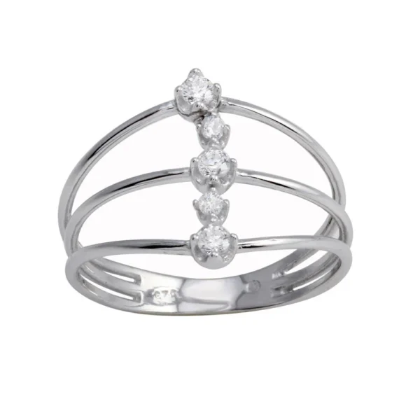 13mm Rhodium Plated 925 Sterling Silver and CZ Line Ring