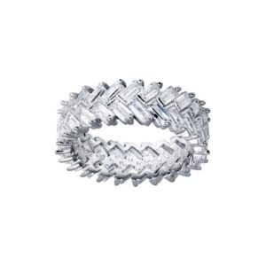 Rhodium Plated 925 Sterling Silver and Baguette CZ Band