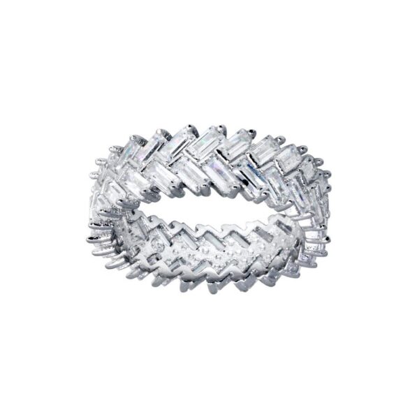 Rhodium Plated 925 Sterling Silver and Baguette CZ Band