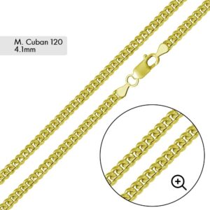 4.1mm Yellow Gold Plated 925 Sterling Silver Miami Cuban Link Chain or Necklace