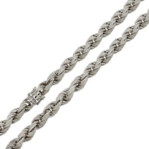 9.7mm Rhodium Plated 925 Sterling Silver and CZ Encrusted Rope Chain Bracelet or Necklace