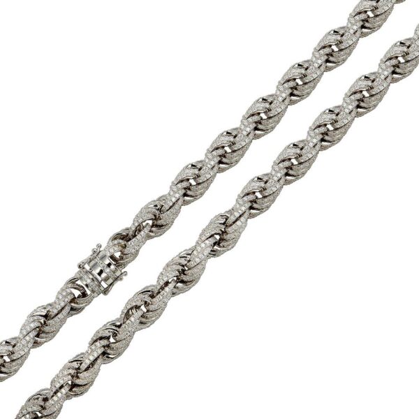 9.7mm Rhodium Plated 925 Sterling Silver and CZ Encrusted Rope Chain Bracelet or Necklace