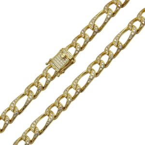 8.2mm 925 Sterling Silver and CZ Encrusted Figaro Chain Bracelet or Necklace
