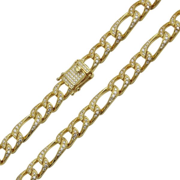 8.2mm 925 Sterling Silver and CZ Encrusted Figaro Chain Bracelet or Necklace