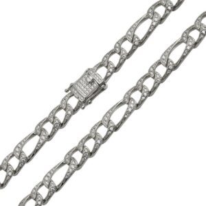 8.2mm 925 Sterling Silver and CZ Encrusted Figaro Chain Bracelet or Necklace