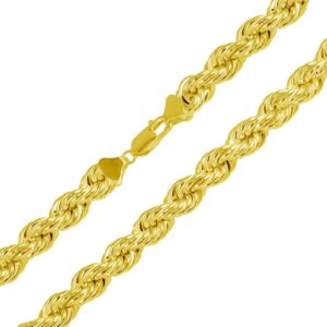 9.3mm Yellow Gold Plated 925 Sterling Silver Hollow Rope Chain Necklace