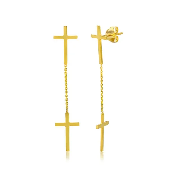 Double Hanging Cross Earrings