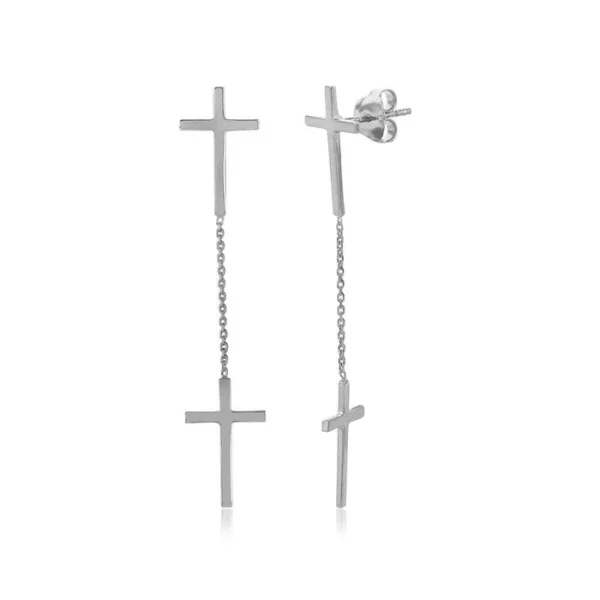 Double Hanging Cross Earrings - Image 2