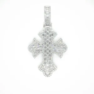 Rhodium Plated 925 Sterling Silver Fleur De Lis Cross Pendant