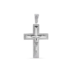 Rhodium Plated 925 Sterling Silver Crucifix with White CZ Pendant