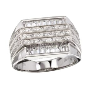 14mm Rhodium Plated 925 Sterling Silver and CZ Men’s 3 Bar Ring