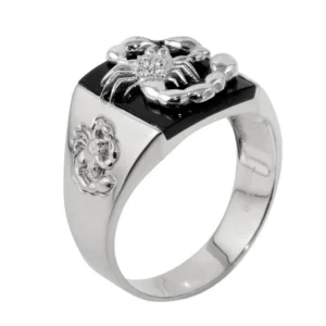 15.1mm Rhodium Plated 925 Sterling Silver and CZ Square Scorpion Ring