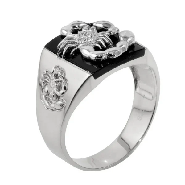 15.1mm Rhodium Plated 925 Sterling Silver and CZ Square Scorpion Ring - Image 2