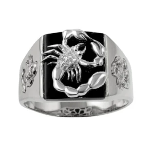 15.1mm Rhodium Plated 925 Sterling Silver and CZ Square Scorpion Ring