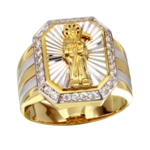 19.1mm Two-Tone 925 Sterling Silver and CZ Santa Muerte Ring
