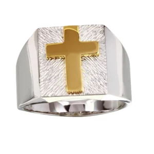 15.7mm Two-Tone 925 Sterling Silver Men’s Cross Ring