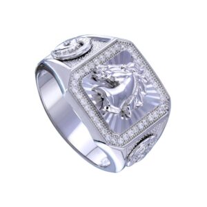14.9mm Rhodium Plated 925 Sterling Silver and CZ Men’s Stallion Statement Ring