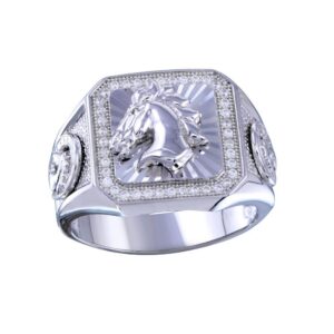 14.9mm Rhodium Plated 925 Sterling Silver and CZ Men’s Stallion Statement Ring