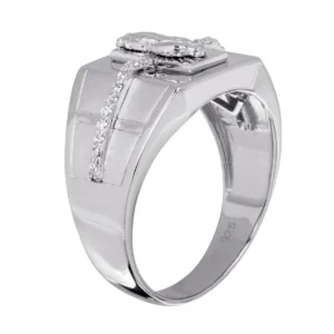 Rhodium Plated 925 Sterling Silver and CZ Men’s Lady of Guadalupe Ring