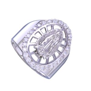 20.1mm Rhodium Plated 925 Sterling Silver and CZ Lady of Guadalupe Center Oval Ring