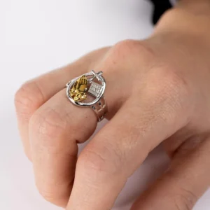 Two-Tone Yellow Gold Plated 925 Sterling Silver Praying Hand with Cross & Holy Bible Ring