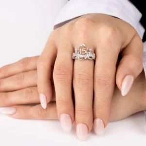 13.8mm Two-Tone 925 Sterling Silver and CZ Quinceañera Crown Ring