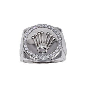 19.2mm Rhodium Plated 925 Sterling and CZ Disc Crown Ring