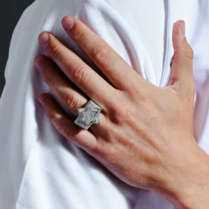 25mm Rhodium Plated 925 Sterling Silver and CZ Star Ring