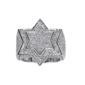 25mm Rhodium Plated 925 Sterling Silver and CZ Star Ring