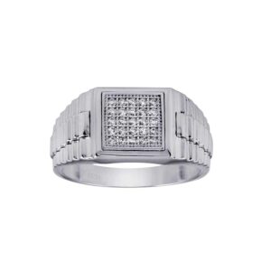 11.4mm Rhodium Plated 925 Sterling Silver Square CZ Ring