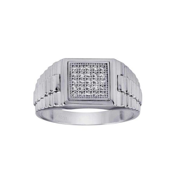 11.4mm Rhodium Plated 925 Sterling Silver Square CZ Ring