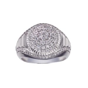 11.6mm Rhodium Plated 925 Sterling Silver and CZ Dome Ring