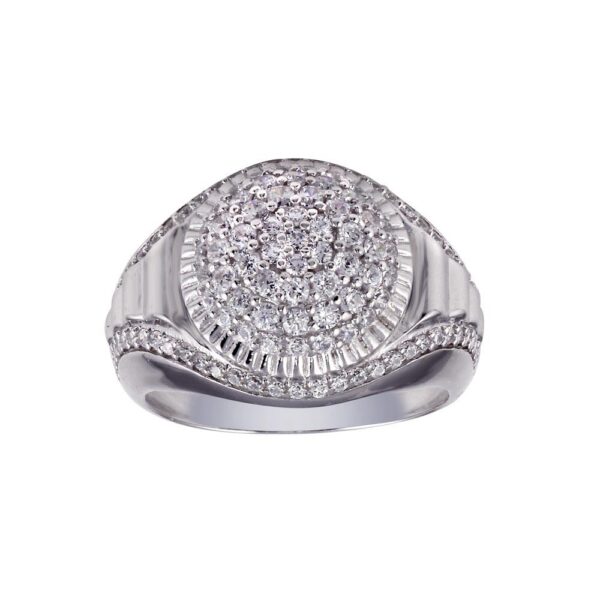 11.6mm Rhodium Plated 925 Sterling Silver and CZ Dome Ring