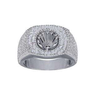 14.9mm Rhodium Plated 925 Sterling Silver Crown CZ Ring