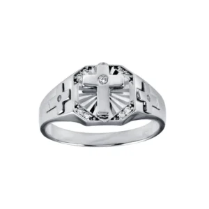 11.6mm 925 Sterling Silver Cross CZ Ring
