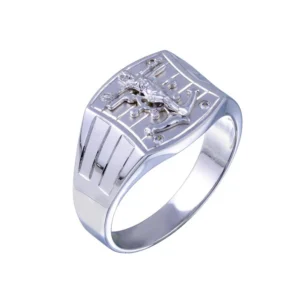 13.4mm Rhodium Plated 925 Sterling Silver and CZ Crucifix Anchor Ring