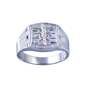 13.4mm Rhodium Plated 925 Sterling Silver and CZ Crucifix Anchor Ring