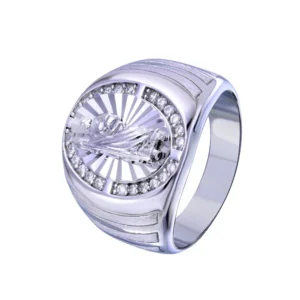 17.1mm Rhodium Plated 925 Sterling Silver and CZ Saint Jude Ring