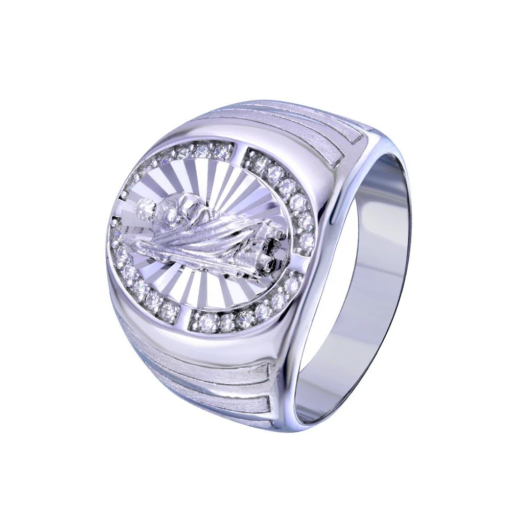 17.1mm Rhodium Plated 925 Sterling Silver and CZ Saint Jude Ring - Image 2