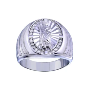 17.1mm Rhodium Plated 925 Sterling Silver and CZ Saint Jude Ring
